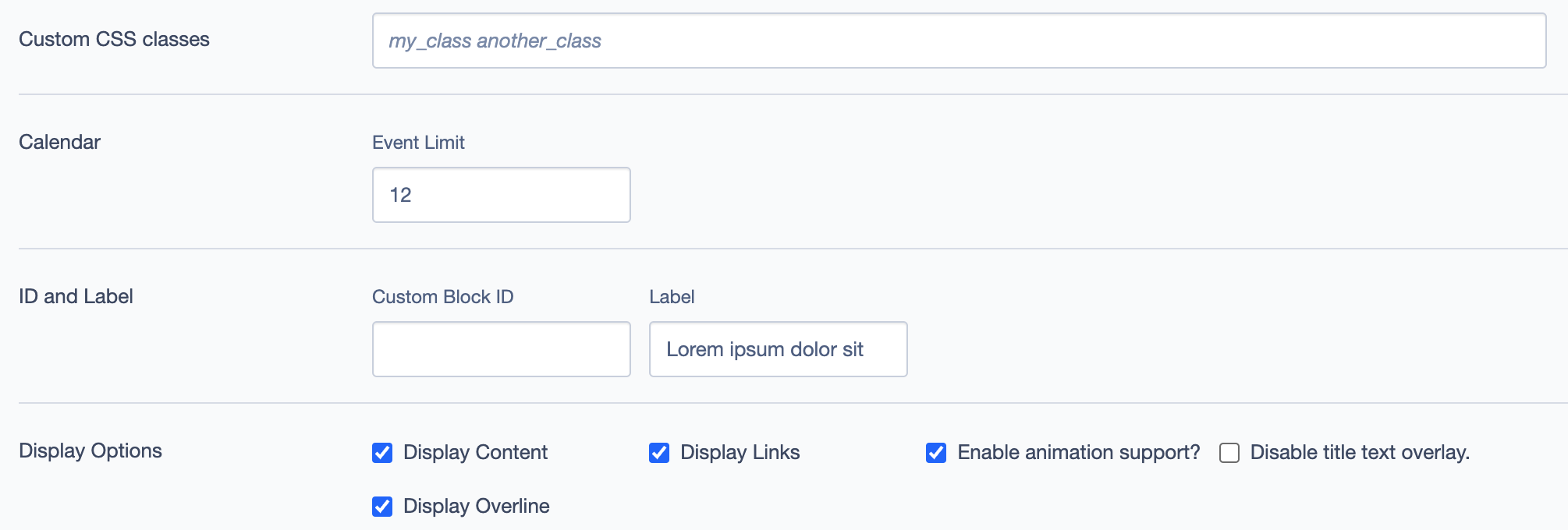 Events Layout Options