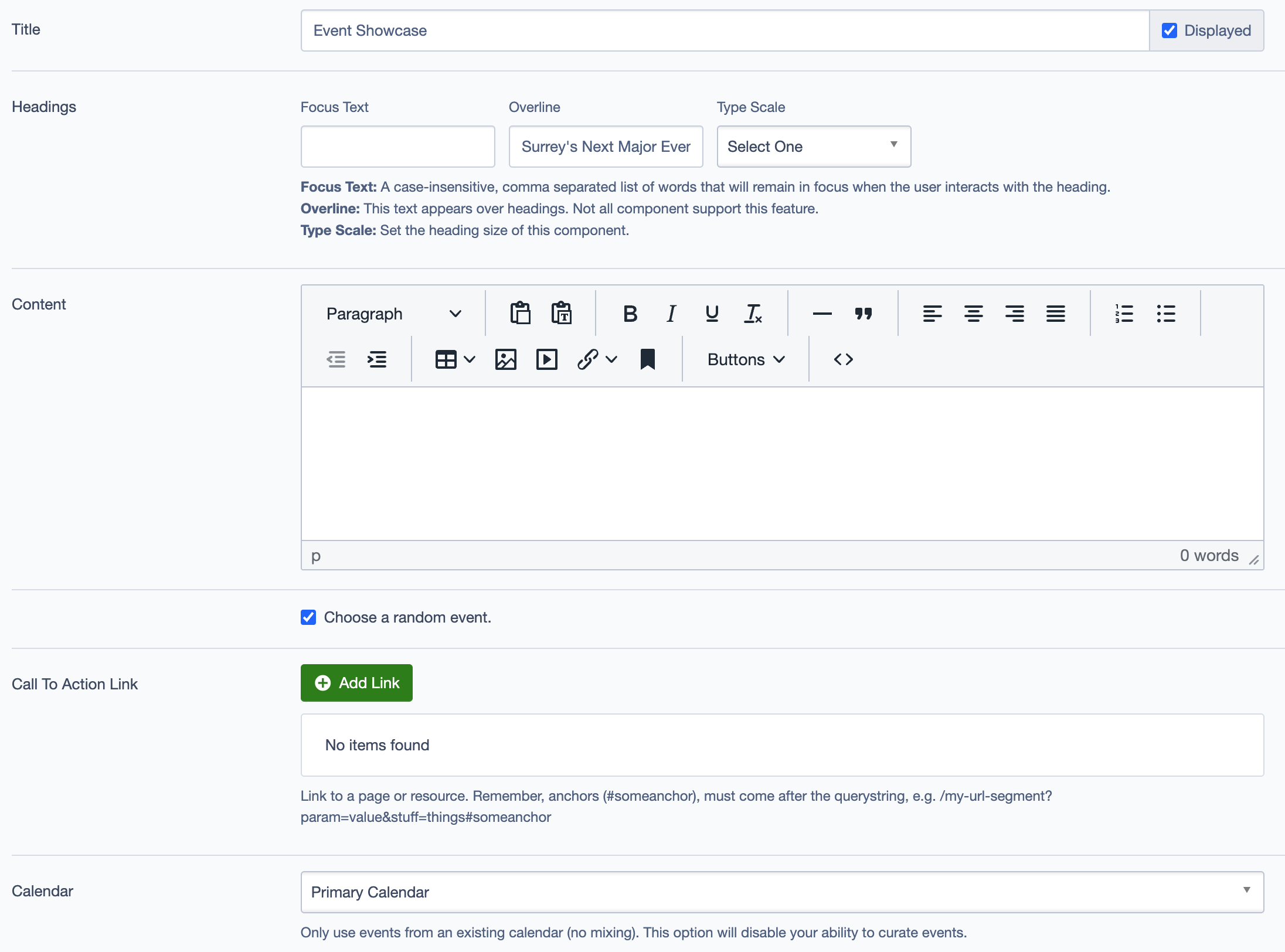 Event Showcase Block Content