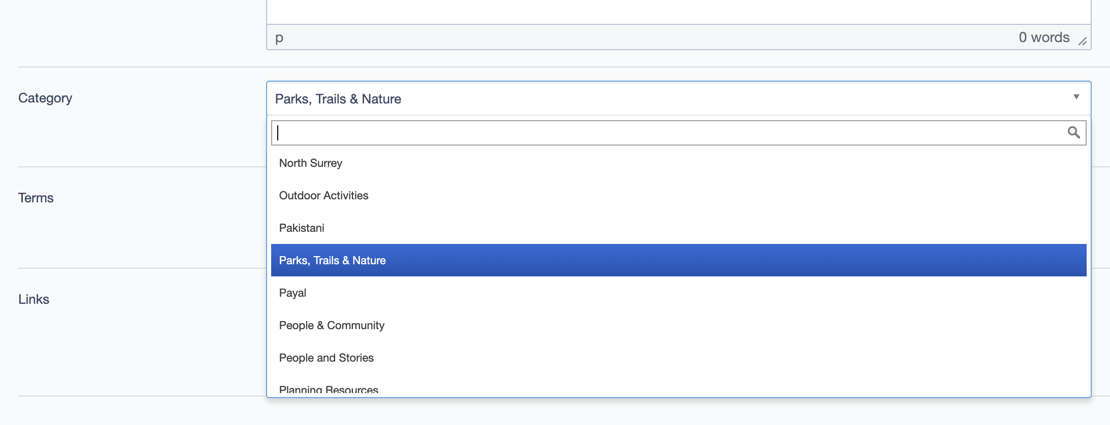 Category Dropdown Selection